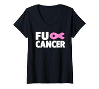 Femme Fu Cancer T Shirt - Fu Cancer Fuck Breast Cancer Awareness T-Shirt avec Col en V