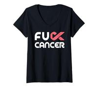 Femme Fuck Cancer Tshirt - Fuck Breast Cancer Awareness T-Shirt avec Col en V