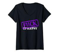 Femme Fuck Epilepsy Sensibilisation à l'épilepsie 2 Violet T-Shirt avec Col en V