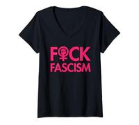 Femme Fuck Fascism - Censuré avec le symbole du pouvoir des femmes T-Shirt avec Col en V