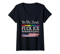 Femme Fuck Ice No Human is Illégal Protest Immigration Activiste T-Shirt avec Col en V