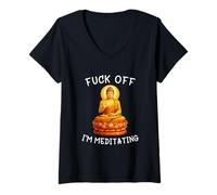 Femme Fuck Off I'm Meditating Meditation Meme Buddha Adult Humor T-Shirt avec Col en V