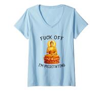 Femme Fuck Off I'm Meditating Meditation Meme Buddha Adult Humor T-Shirt avec Col en V