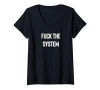 Femme Fuck The System T-shirt avec message T-Shirt avec Col en V