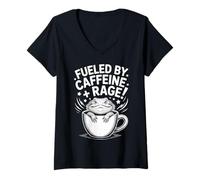 Femme Fueled by Caffeine Rage - Café drôle de dragon barbu T-Shirt avec Col en V
