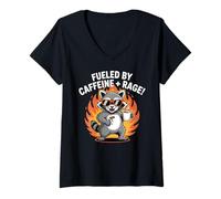 Femme Fueled By Caffeine Rage Feral Raccoon Drôle Amateur de café T-Shirt avec Col en V