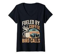 Femme Fueled by Coffee and Bird Calls Observation Oiseaux rétro T-Shirt avec Col en V