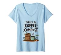 Femme Fueled by Coffee and Compost Gardening Humor T-Shirt avec Col en V