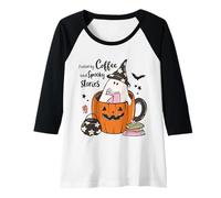 Femme Fueled by Coffee Tasse en Forme de Citrouille fantôme d'histoires effrayantes pour Halloween Manche Raglan