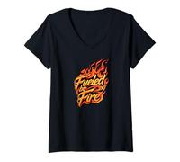 Femme Fueled by Fire Design Intense Passion Flames T-Shirt avec Col en V