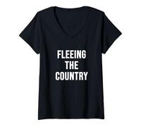 Femme Fuir Le Pays T-Shirt avec Col en V