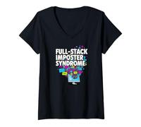 Femme Full-Stack Imposter Syndrome Funny Developer Coding T-Shirt avec Col en V