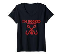 Femme Fumoir Humoristique avec Inscription « I'm Hooked on Your BBQ » T-Shirt avec Col en V