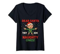 Femme Fun Elf Dear Santa They are The Naughty Ones Christmas Humor T-Shirt avec Col en V