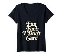 Femme Fun Fact I Don't Care Sarcastic Ironic Funny Vintage Vibes T-Shirt avec Col en V