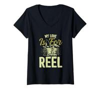 Femme Fun Fishing My Love is for Reel T-Shirt avec Col en V