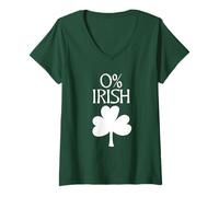 Femme Fun Green 0% Irish Shamrock, Celtic Font | St. Patrick Day T-Shirt avec Col en V