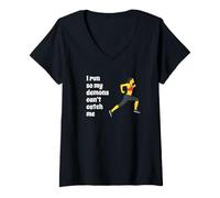 Femme Fun I Run So My Demons Can't Catch Me Exercise Humor Design T-Shirt avec Col en V