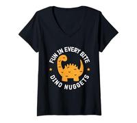 Femme Fun In Every Bite Dino Nuggets Chicken Nugget Dinosaur T-Shirt avec Col en V