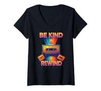 Femme Fun Times Be Kind And Rewind Mixtape Throwback Vibe T-Shirt avec Col en V