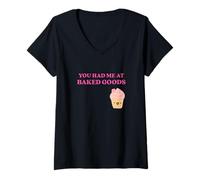 Femme Fun You Had Me at Baked Goods Cupcake Dessert T-Shirt avec Col en V