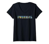 Femme Funchal City Madeira Portugal Art Souvenir T-Shirt avec Col en V