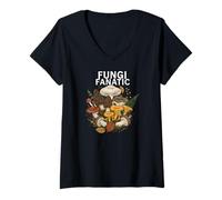 Femme Fungi Fanatic Mushroom Foraging Mycology Design T-Shirt avec Col en V