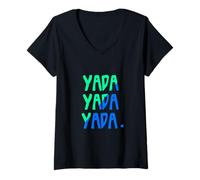 Femme Funny 3 Yada Multicolore Vert Aqua|Bleu T-Shirt avec Col en V
