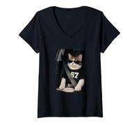 Femme Funny 67 Cat Sunglasses Six Seven 6 7 Cat Meme Gen Alpha T-Shirt avec Col en V
