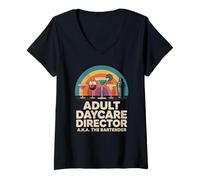 Femme Funny Adult Daycare Director Aka The Bartender Humour Bar Gag T-Shirt avec Col en V