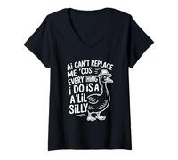 Femme Funny AI Parodie Canard Design pour Silly Goose Humans Daft LLM T-Shirt avec Col en V