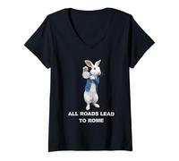 Femme Funny AI Rabbit Meme - Tous Les Chemins Mènent À Rome, T-Shirt avec Col en V