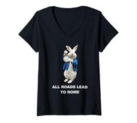 Femme Funny AI Rabbit Meme - Tous Les Chemins Mènent À Rome, T-Shirt avec Col en V