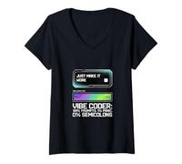 Femme Funny AI Vibe Coder 99% Invite 1% Panique 0% Point-Virgule Humour T-Shirt avec Col en V
