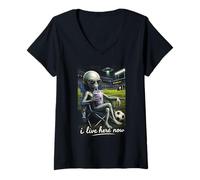 Femme Funny Alien Soccer I Live Here Meme Boba Tea Design T-Shirt avec Col en V