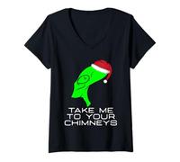 Femme Funny Alien Take Me to Your Chimneys - Père Noël Extraterrestre de Noël T-Shirt avec Col en V