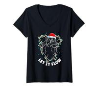 Femme Funny Anatomy Heart Cardiac Nurse Santa Hat Xmas T-Shirt avec Col en V