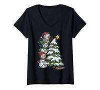 Femme Funny Angry Snowmen Topper Stack Decorating Christmas Tree T-Shirt avec Col en V