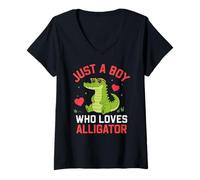 Femme Funny Animal Crocodile, Just a Boy Who Loves Alligator T-Shirt avec Col en V