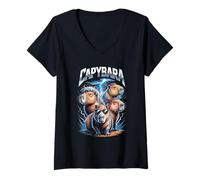 Femme Funny Animal Squad du groupe de rock de Capybara T-Shirt avec Col en V