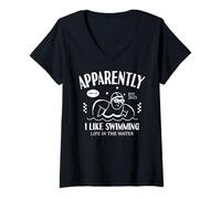 Femme Funny Apparently, I Like Swimming Swim Swimmer Swimmer T-Shirt avec Col en V