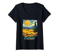Femme Funny Art Go Outside Van Gogh Pun Blagues Introverti T-Shirt avec Col en V