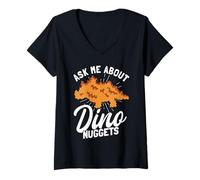 Femme Funny Ask me About Nuggets Chicken Nugget Dinosaur T-Shirt avec Col en V