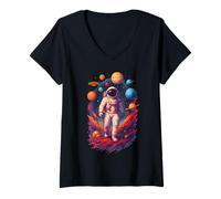 Femme Funny Astronaut Planets Gift Astronomy Solar Sysyem Kids T-Shirt avec Col en V