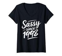 Femme Funny Attitude Sassy Since 1998 Retro Mama Wife Sass Queen T-Shirt avec Col en V