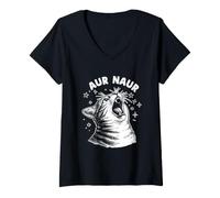 Femme Funny AUR Naur Cat Oh, Un Amoureux des Animaux surpris T-Shirt avec Col en V