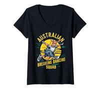 Femme Funny Australian Break Dancing Squad Kangourou T-Shirt avec Col en V