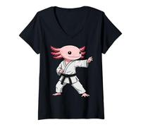 Femme Funny Axolotl Doing Karate Samurai Ninja Axolotl T-Shirt avec Col en V