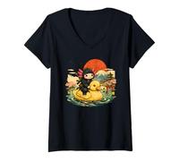 Femme Funny Axolotl Ninja Riding Duck Cute Animal Humour Design T-Shirt avec Col en V