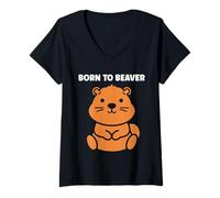 Femme Funny Baby Beavers Minimalist Cute Born to Beaver T-Shirt avec Col en V